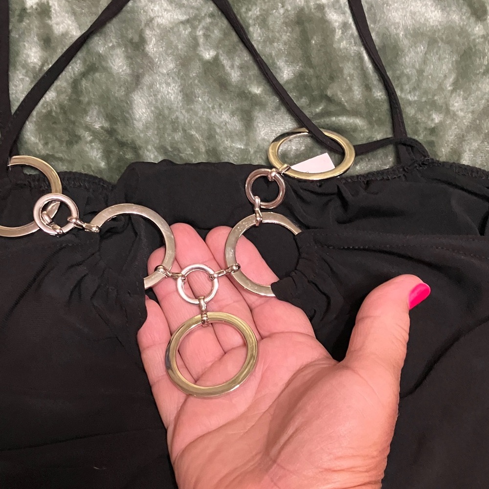 Black halter slip top with silver ring necklace detail - Picture 7 of 9